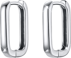 BISAER 925 Sterling Silver Cute Hoop Earrings for Women Hypoallergenic Small Sleeper Tragus Hoop Earrings Cartilage Jewelry Gifts Silver Square
