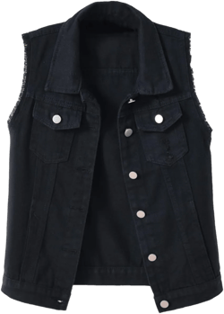 VIEWON Women's Casual Denim Waistcoat Frayed Sleeveless Ripped Jacket Vest with Pockets Small Black