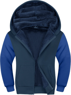 SWISSWELL Hooded Jacket for Boys Full Zip Ultra Soft Sherpa Fleece Hoodie Sweatshirt for Kids School Hooded Outerwear Indigo Blue 12-13 Years