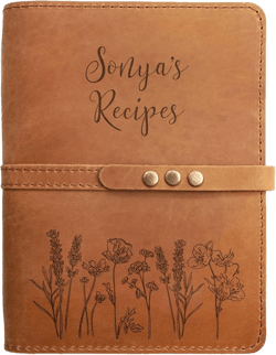 Personalized Recipe Book with Wildflowers - Leather Family Cook Book to Write in Your Own Recipes - Blank Recipe Book Binder - Christmas, Birthday, Thanksgiving, Valentines, Birthday Gift