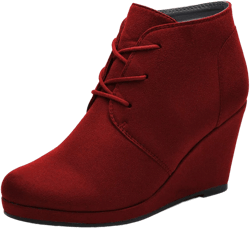 FOWT Wedge Round Closed Toe Ankle Boots for Women Lace-up High Heel Platform Short Booties Faux Suede Pumps Elegant Retro Fall Winter Shoes for Ladies Party Daily Wear Full Size 4-15 M US 7 Red