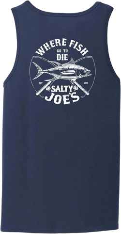 SALTY JOES Men's Dana Point Logo Cotton Tank Tops Small Navy / White Dana Point Logo