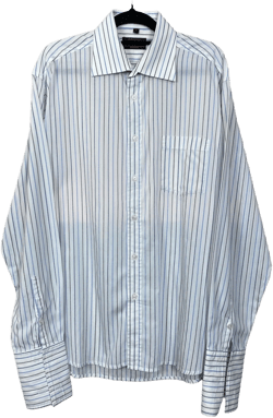 Ben Sherman White Blue Brown Striped Long Sleeve Button Up Business Polo Dress Shirt 41 C110