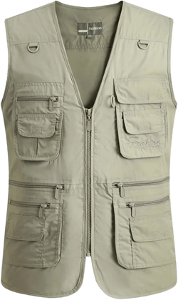 Men's Summer Outdoor Vest, Work Safari Fishing Travel Utility Vest with Pockets, Cotton Waistcoat for Hunting (Color : Light Green, Size : L)