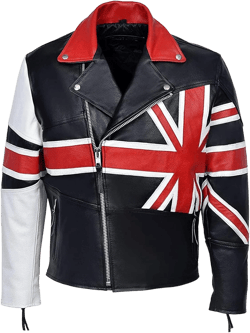Union Jack UK Flag Cafe Racer Vintage Men Black Motorcycle Biker Leather Jacket Large Brando Style - Leather