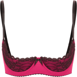 Women's Sexy 1/4 Cup Lace Open Nipple Bra Top Underwear Wireless Plunge Bralette Bra X-Large Hot Pink