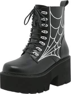 Women's Black Lace up Goth Platform Boots, Chunky Block Ankle Gothic Combat Boots, Cosplay Fashion Punk Boots Shoes 6 Black 80