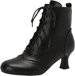 MRKEWUNEY Vintage Women Victorian Boots 70s Lace Up Kitten Heel Ankle Boots 8 27 Black
