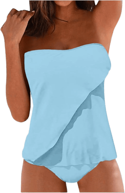 XRCQCAD Two Piece Tankini for Women Bandeau Top with Bottom Flowy Tummy Control Swimsuit Spaghetti Strap Bathing Suits