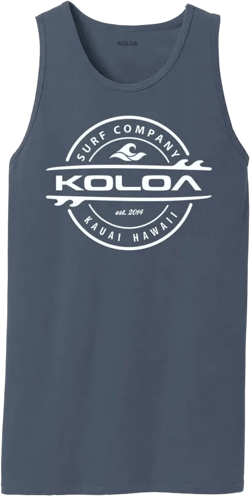 Joe's USA Koloa Thruster Surfboard Logo Pigment-Dyed Tank Tops in Sizes S-4XL 4X-Large Denim Blue With White Logo