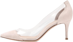Eldof Women's Stilettos Pumps Pointed Toe Clear Transparent PVC Vamp High Heels Slip on 3 Inch Wedding Dressy Work Shoes 6.5 Nude-suede