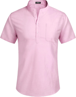 COOFANDY Men's Cotton Linen Henley Shirt Short Sleeve Hippie Casual Beach T-Shirts with Pocket 3X-Large Pink