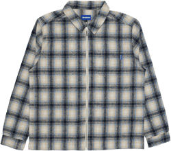 Plaid Brushed Flannel Zip Shirt - Blue/Grey