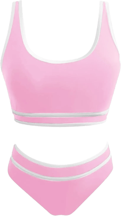 Women's High Waisted Bikini Sets Sporty Two Piece Swimsuit Color Block High Cut Bathing Suits Women Swimsuit Pink Small