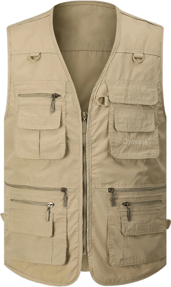 Gihuo Men's Fishing Vest Utility Safari Travel Vest with Pockets Outdoor Work Photo Cargo Fly Summer Vest X-Large Khaki