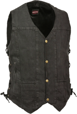Milwaukee Leather Men's 10 Pocket Side Lace 100% Cotton Denim Vest DM1990 Small Black