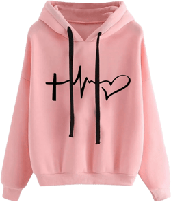 TANGNADE Cute Graphic Sweatshirts for Women Long Sleeve Drawstring Hoodies with Pocket Casual Loose Fall Outfits J010-pink Small