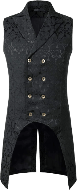 ZEROYAA Mens Gothic Steampunk Double Breasted Jacquard Brocade Vest Waistcoat Sleeveless Tailcoat Medium Zlsv11-black