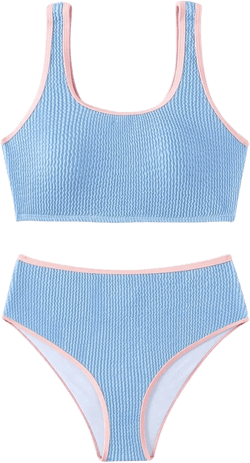 SHENHE Girl's 2 Piece Swimsuit Floral Print Spaghetti Strap High Cut Cute Tankini Set Light Blue Solid 11 Years