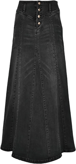 ebossy Women's High Rise Distressed Wash Denim Skirt A Line Swing Maxi Long Jean Skirts Medium Black