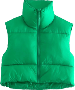 NUFIWI Women Stand Collar Cropped Puffer Vest Sleeveless Zipper Padded Gilet Lightweight Winter Warm Outerwear