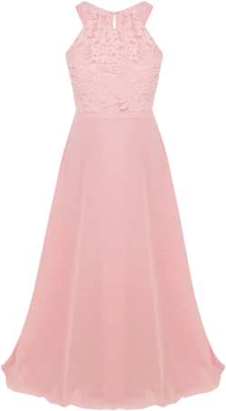 Kids Girls Floral Lace Flower Dress Wedding Party Bridesmaid Maxi Long Dress Elegant Halter Chiffon Dress Ball Gown 14 Years Pink