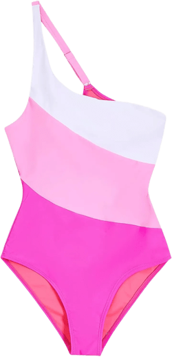 MakeMeChic Women's Color Block One Piece Swimsuit Striped One Shoulder Cut Out Bathing Suit Hot Pink Large