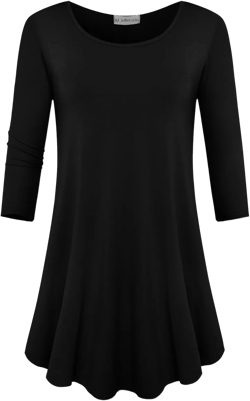 JollieLovin Womens 3/4 Sleeve Loose Fit Swing Tunic Tops Basic T Shirt Black X-Large