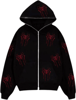 Sunwittafy Y2k Zip Up Hoodie for Women Oversized Skull Skeleton Hooded Sweatshirt Aesthetic Graphic Casual Jacket Streetwear X-Large Q Black Red Spider