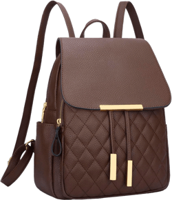 KKXIU Quilted Trendy Leather Backpack Purse for Women and Ladies Shoulder Travel Daypacks Bags (Coffee)