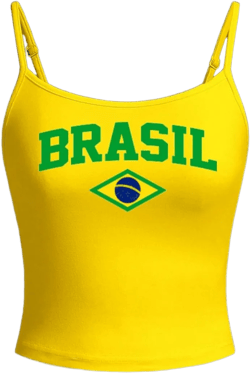 GORGLITTER Women's Brazil Letter Print Spaghetti Strap Crop Tank Top Sleeveless Scoop Neck Y2k Camisole Tops X-Small Yellow