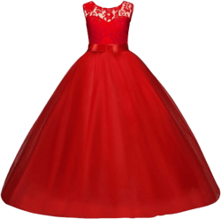Flower Girls Lace Bridesmaid Dress Kids Wedding Pageant Party Long Prom Formal Ball Gown Princess Puffy Tulle Evening Dress 4-5T Red