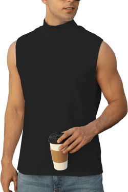 Mens Mock Turtleneck Tee Shirts Sleeveless Casual Basic Slim Fit Knitted Pullover Tank Tops XX-Large Black