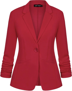 Blazers for Women Dressy Casual Ruched 3/4 Sleeve Lapel Button Work Office Cardigan Suit Jacket with Pockets Large Red