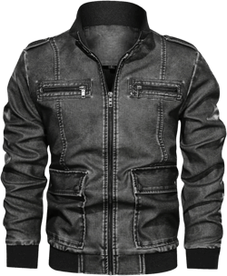Maiyifu-GJ Mens Stand Collar Distressed Jacket Vintage Motorcycle Zip Up Bomber Jacket Lightweight Faux Leather Outwear Coat (Dark Grey,Large)