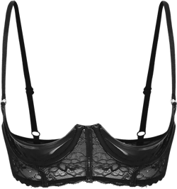 YiZYiF Women's 1/4 Cups Faux Leather Cupless Cage Bras Wet Look Lingerie Hollow Out Nipples Bra Tops 4X-Large Black