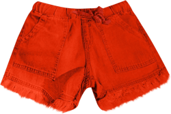 Women Denim Shorts 3 Inch Inseam Casual Summer Elastic High Waisted Jeans Frayed Raw Hem Jean Shorts with Pockets Medium #G06-red