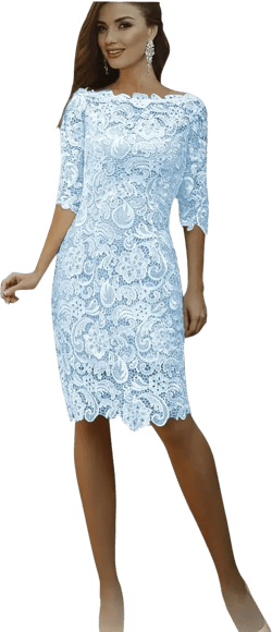 Off The Shoulder Mother of The Bride Dresses for Wedding Knee Length Lace Appliques Bridesmaid Dress with Sleeves 12 Light Blue