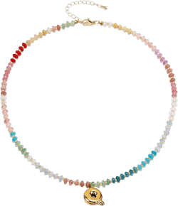 Handmade Necklaces,Colorful Beaded Gemstone Choker 14K Gold Bubble Letter Pendant Necklace Natural Stone Summer Beach Handmade Jewelry Gift,Initial Gemstone Necklaces for Women Q