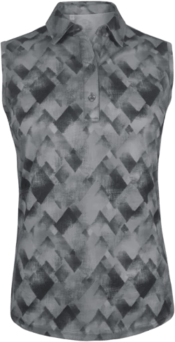 Monterey Club Women's Small Rhombus Lattice Print Tailored Collar Sleeveless Polo Shirt #4517