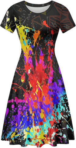 ENLACHIC Women Paint Splatter Dress Splash Ink Printed Short Sleeve A Line Casaul Flowy Party Midi Dress XX-Large Colorful Splash Paint