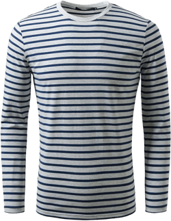 uxcell Men's Striped T Shirt Crew Neck Long Sleeve Casual Cotton Pullover Tee Top X-Large Navy Gray