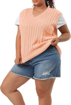 Agnes Orinda Women's Sweater Vests Plus Size V Neck Sleeveless Cable Knit Pullover Sweaters Tank Tops 2X Champagne