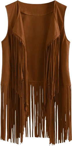 Fringe Vest for Women Western Cowgirl Outfits Suede Faux Tassels Cardigans Solid Sleeveless Hippie Jacket Large A-khaki