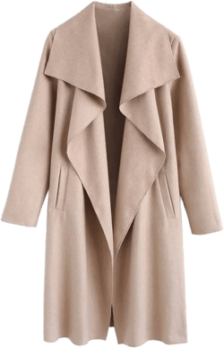 CHICWISH Women's Wide Lapel Open Front Long Sleeve Sand/Wine/Black/Grey Wool Blend Trench Coat