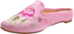 Qhome Women's Chinese Floral Peony Embroidery Pointed-Toe Comfortable Satin Casual Mules House Pumps Slippers Shoes 40 M EU Pink
