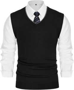 PJ PAUL JONES Mens Sweater Vest Wool Blended Knitted Vest Sweaters V-Neck Sleeveless Pullover Vests Medium Black