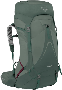 Osprey Aura AG LT 50L Women's Backpacking Backpack, Koseret/Darjeeling Spring Green, WM/L