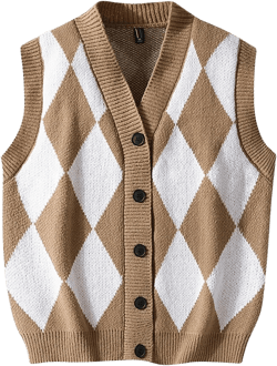 Cambkatl Men's Argyle Sweater Vest Button V Neck Fall Cardigan Casual Sleeveless Knitted Houndstooth Jumper Tops Large 01 Khaki