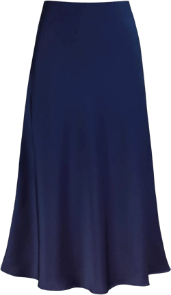 Women's Satin High Waist Hidden Elasticized Waistband Flared Casual A Line Midi Skirt Small Thin Navy Blue